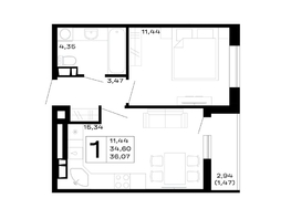 Продается 1-комнатная квартира ЖК Горные высоты, литер 5.2, 36.07  м&sup2;, 5374430 рублей