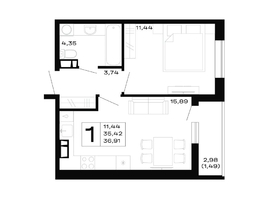Продается 1-комнатная квартира ЖК Горные высоты, литер 5.2, 36.91  м², 4835210 рублей