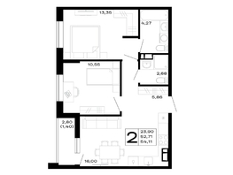 Продается 2-комнатная квартира ЖК Горные высоты, литер 5.2, 54.11  м², 6330870 рублей