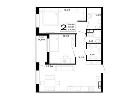Продается 2-комнатная квартира ЖК Горные высоты, литер 5.3, 63.86  м², 7343900 рублей
