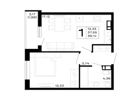 Продается 1-комнатная квартира ЖК Горные высоты, литер 5.3, 39.14  м², 5127340 рублей