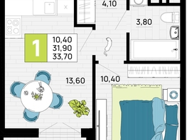 Продается 1-комнатная квартира ЖК Традиции, Литер 1, 33.7 м², 4718000 рублей