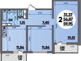 Продается 2-комнатная квартира ЖК Предгорье ЛАГО-НАКИ, литера 7, 59.95  м², 7517730 рублей
