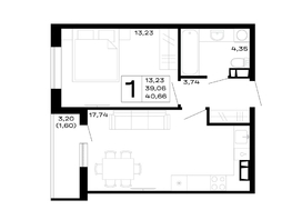 Продается 1-комнатная квартира ЖК Горные высоты, литер 5.3, 40.66  м&sup2;, 6139660 рублей