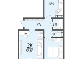 Продается 2-комнатная квартира ЖК Портрет 2, 56.89  м&sup2;, 9260000 рублей