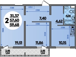 Продается 2-комнатная квартира ЖК Предгорье ЛАГО-НАКИ, литер 3, 59.68  м&sup2;, 7334672 рублей