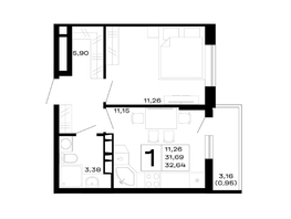 Продается 1-комнатная квартира ЖК Горные высоты, литер 5.1, 32.64  м&sup2;, 4863360 рублей