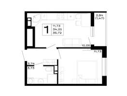 Продается 1-комнатная квартира ЖК Горные высоты, литер 5.2, 35.72  м&sup2;, 5322280 рублей