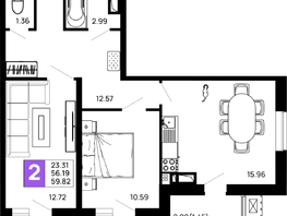 Продается 2-комнатная квартира ЖК Долина, литер 2, 59.82  м&sup2;, 7776600 рублей