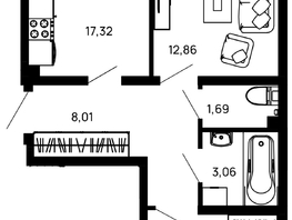 Продается 2-комнатная квартира ЖК Долина, литер 3, 60.52  м&sup2;, 7746560 рублей