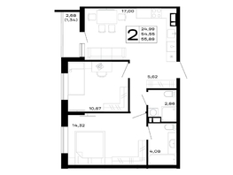 Продается 2-комнатная квартира ЖК Горные высоты, литер 5.1, 55.89  м&sup2;, 7656930 рублей