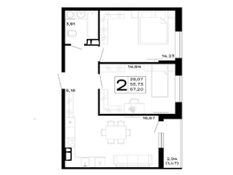Продается 2-комнатная квартира ЖК Горные высоты, литер 5.2, 57.2  м&sup2;, 7722000 рублей