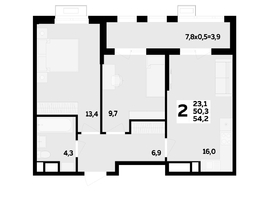 Продается 2-комнатная квартира ЖК Мегасити, литер 2.1, 54.2  м&sup2;, 8534400 рублей