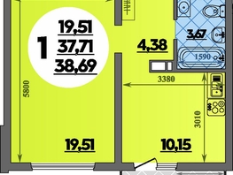 Продается 1-комнатная квартира ЖК Предгорье ЛАГО-НАКИ, литера 4, 38.69  м&sup2;, 5568000 рублей
