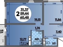 Продается 2-комнатная квартира ЖК Предгорье ЛАГО-НАКИ, литер 4, 60.48  м&sup2;, 7337000 рублей