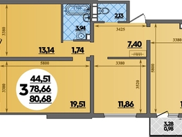 Продается 3-комнатная квартира ЖК Предгорье ЛАГО-НАКИ, литер 4, 80.68  м&sup2;, 8770000 рублей