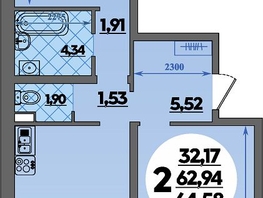 Продается 2-комнатная квартира ЖК Предгорье ЛАГО-НАКИ, литер 4, 64.58  м&sup2;, 7258999 рублей