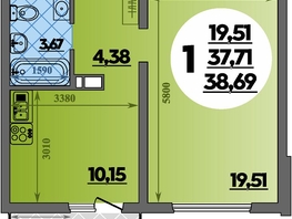 Продается 1-комнатная квартира ЖК Предгорье ЛАГО-НАКИ, литер 4, 38.69  м&sup2;, 5506000 рублей