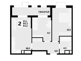 Продается 2-комнатная квартира ЖК Мегасити, литер 1.3, 54.2  м&sup2;, 8621120 рублей