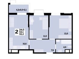Продается 2-комнатная квартира ЖК Мегасити, литер 1.3, 55.2  м&sup2;, 8779720 рублей