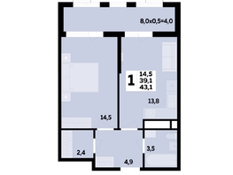Продается 1-комнатная квартира ЖК Мегасити, литер 2.1, 43.1  м&sup2;, 7826100 рублей