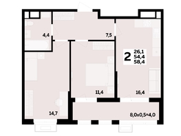 Продается 2-комнатная квартира ЖК Мегасити, литер 2.1, 58.4  м&sup2;, 9135400 рублей