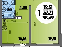 Продается 1-комнатная квартира ЖК Предгорье ЛАГО-НАКИ, литера 4, 38.69  м&sup2;, 5525000 рублей