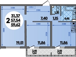 Продается 2-комнатная квартира ЖК Предгорье ЛАГО-НАКИ, литер 3, 59.62  м&sup2;, 7291526 рублей