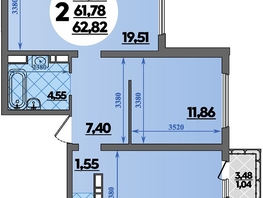 Продается 2-комнатная квартира ЖК Предгорье ЛАГО-НАКИ, литер 8, 62.82  м&sup2;, 8116344 рублей