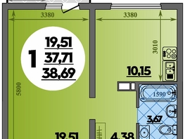 Продается 1-комнатная квартира ЖК Предгорье ЛАГО-НАКИ, литер 4, 38.69  м&sup2;, 5525000 рублей