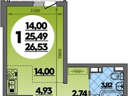 Продается Студия ЖК Предгорье ЛАГО-НАКИ, литер 3, 26.53  м&sup2;, 4226229 рублей