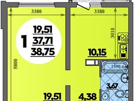 Продается 1-комнатная квартира ЖК Предгорье ЛАГО-НАКИ, литер 8, 38.75  м&sup2;, 5742750 рублей