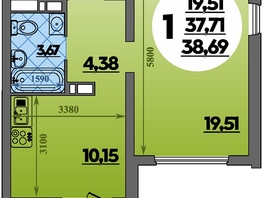 Продается 1-комнатная квартира ЖК Предгорье ЛАГО-НАКИ, литер 8, 38.75  м&sup2;, 5515751 рублей