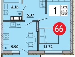 Продается 1-комнатная квартира ЖК Любимый дом-Адыгейск, дом 2, 36.52  м&sup2;, 6025800 рублей