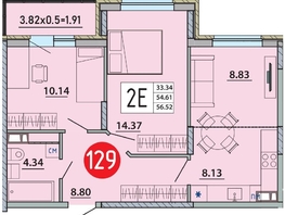 Продается 2-комнатная квартира ЖК Любимый дом-Адыгейск, дом 2, 56.52  м&sup2;, 9043200 рублей