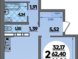 Продается 2-комнатная квартира ЖК Предгорье ЛАГО-НАКИ, литер 4, 64.04  м&sup2;, 7295000 рублей