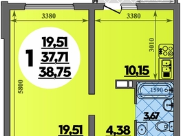 Продается 1-комнатная квартира ЖК Предгорье ЛАГО-НАКИ, литер 8, 38.75  м&sup2;, 5781500 рублей