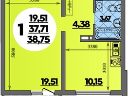 Продается 1-комнатная квартира ЖК Предгорье ЛАГО-НАКИ, литер 3, 38.75  м&sup2;, 5727250 рублей
