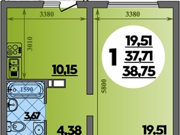 Продается 1-комнатная квартира ЖК Предгорье ЛАГО-НАКИ, литер 8, 38.75  м&sup2;, 5696250 рублей