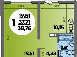 Продается 1-комнатная квартира ЖК Предгорье ЛАГО-НАКИ, литер 3, 38.75  м&sup2;, 4889999 рублей