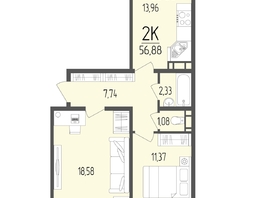 Продается 2-комнатная квартира ЖК Портрет 2, 56.88  м&sup2;, 9260000 рублей