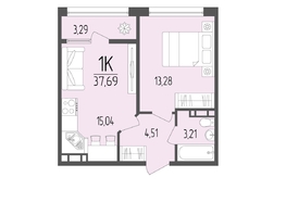 Продается 1-комнатная квартира ЖК Портрет 2, 37.69  м&sup2;, 6420000 рублей