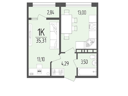 Продается 1-комнатная квартира ЖК Портрет 2, 35.31  м&sup2;, 6030000 рублей