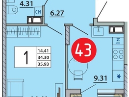 Продается 1-комнатная квартира ЖК Любимый дом-Адыгейск, дом 2, 35.93  м&sup2;, 5928450 рублей