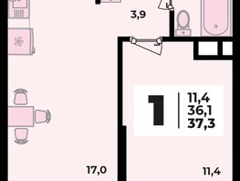 Продается 1-комнатная квартира ЖК Родной дом 2, литера 2, 37.3  м², 4787100 рублей