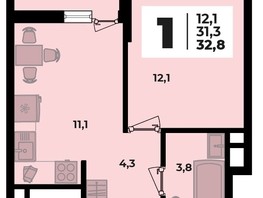 Продается 1-комнатная квартира ЖК Родной дом 2, литера 3, 32.8  м², 4314000 рублей