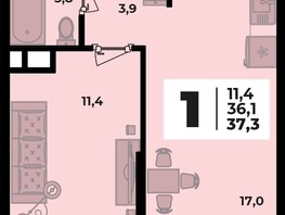 Продается 1-комнатная квартира ЖК Родной дом 2, литера 1, 37.3  м², 5048200 рублей