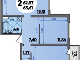 Продается 2-комнатная квартира ЖК Предгорье ЛАГО-НАКИ, литера 1, 63.61 м², 7219735 рублей