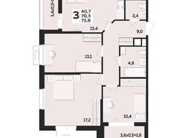 Продается 3-комнатная квартира ЖК МЕГАСИТИ, литера 1.1, 73.8  м², 9938720 рублей