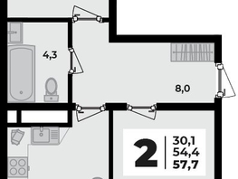 Продается 2-комнатная квартира ЖК Родной дом 2, литера 1, 57.7  м², 8878100 рублей